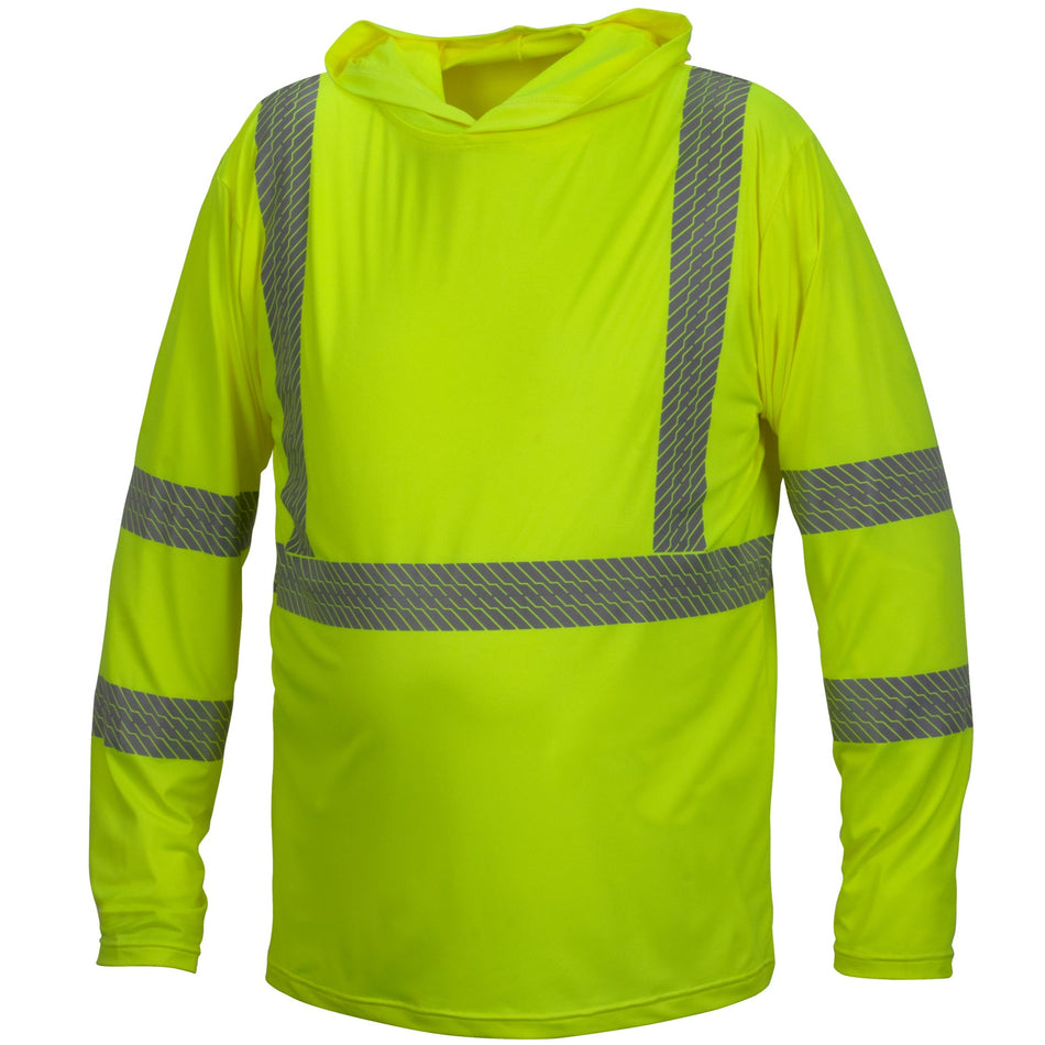 Hi-vis Lime Long sleeve moisture-wicking hoodie.