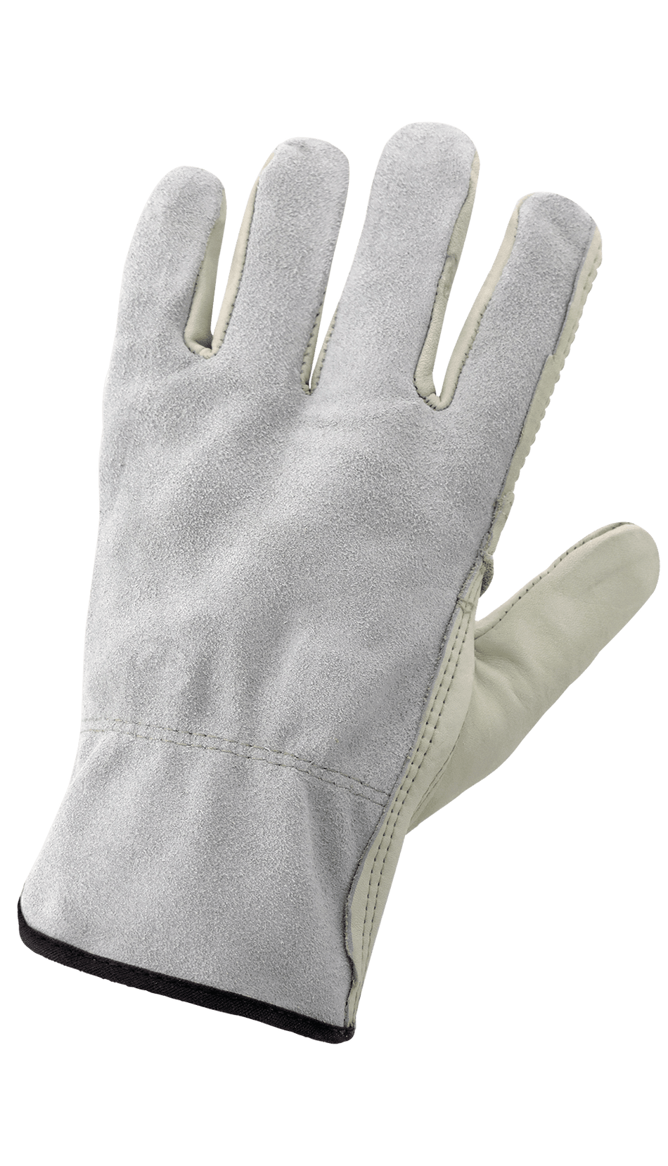 Economy-Grade Gray Cowhide Grain Patch Palm Leather Gloves - 12 Pair